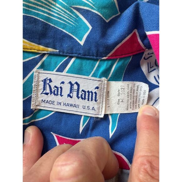 Vintage 80's, 90;s  Kai Nani Pineapple Hawaiian Shirt; size men's M, 100% cotton - Picture 3 of 10